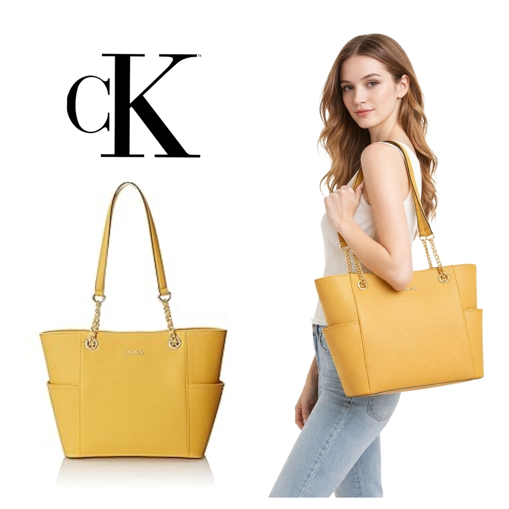 Calvin Klein Hayden Pastel Spring Saffiano Leather Large Chain Tote